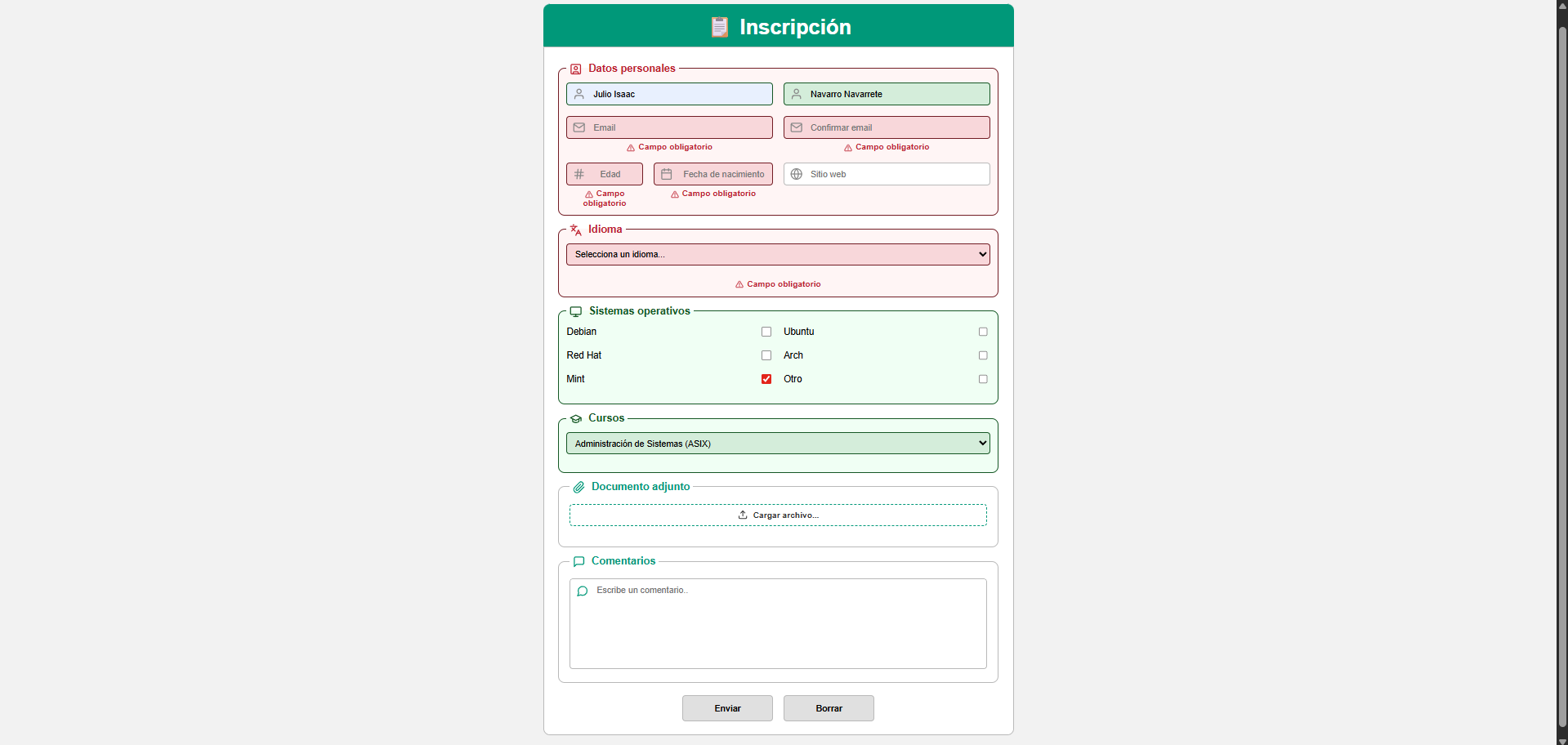 Validación Formulario